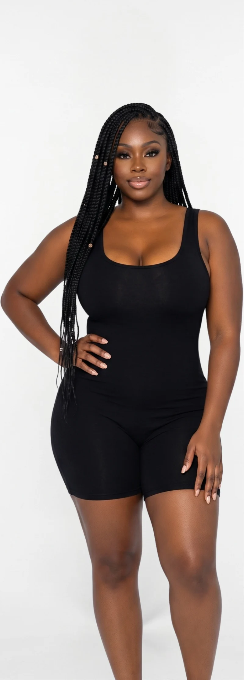 Full-body reference of a fictional adult female with a curvy build.