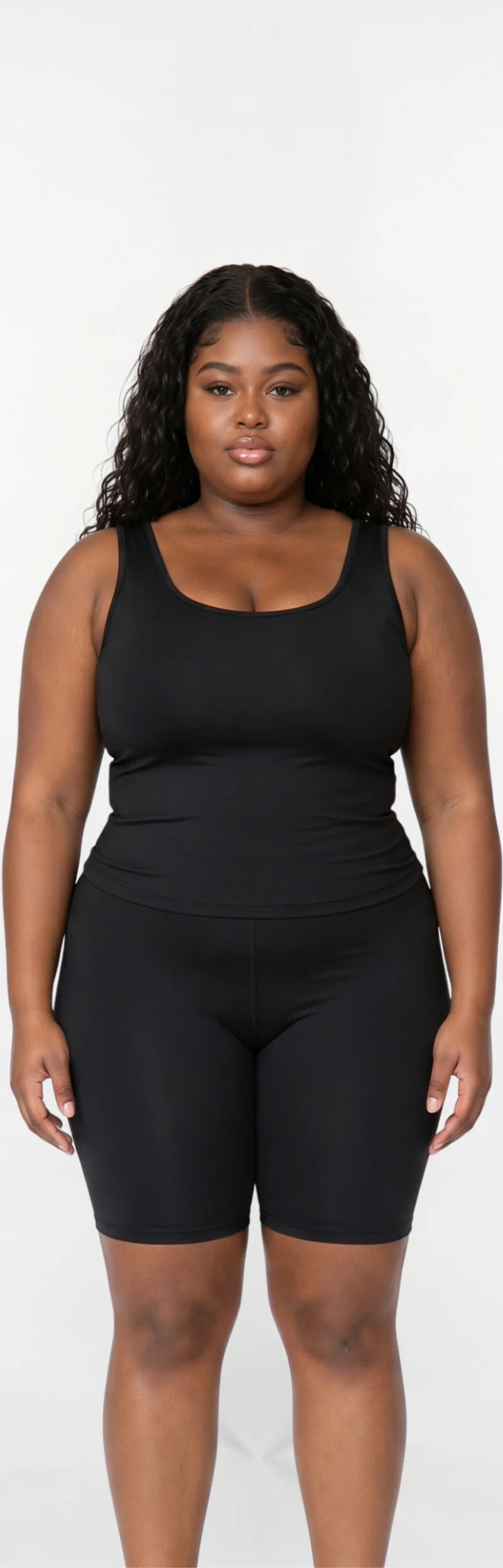 Full-body reference of a fictional adult female with a plus-size build.