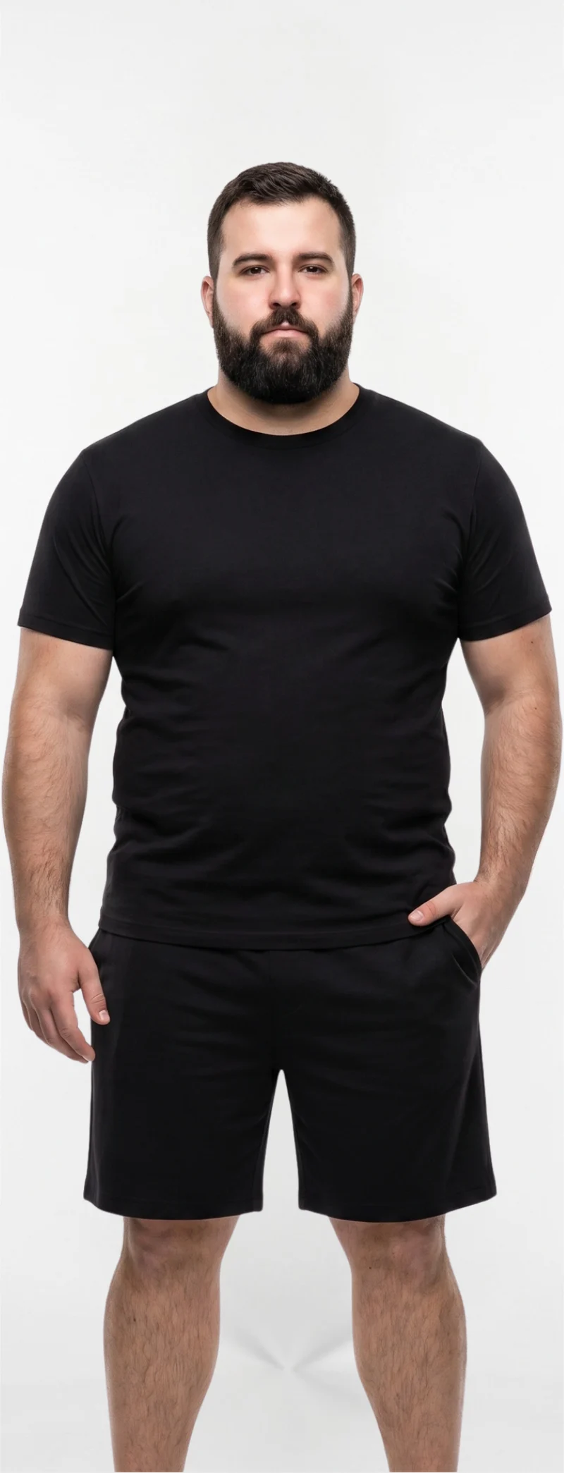 Full-body reference of a fictional adult male with a plus-size build.