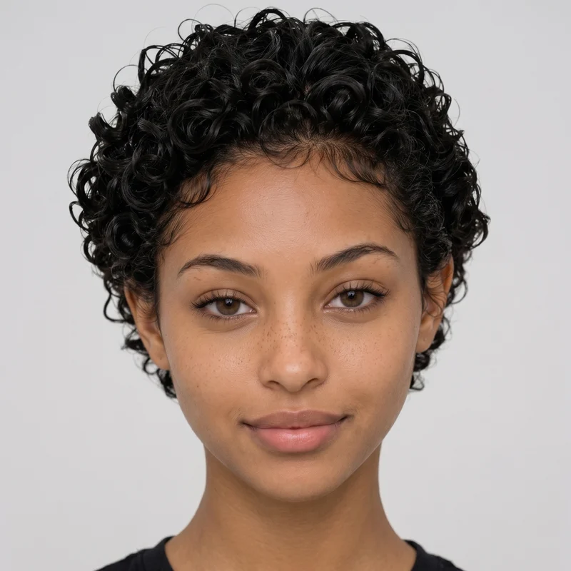 Hair reference with short, defined natural curls.