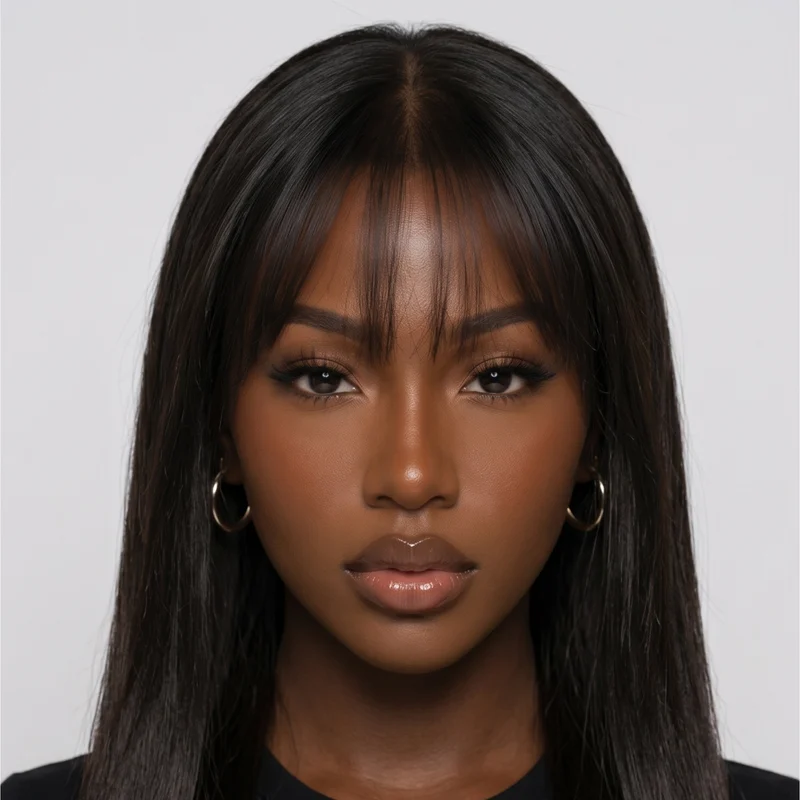 Hair reference with long straight hair and a fringe.